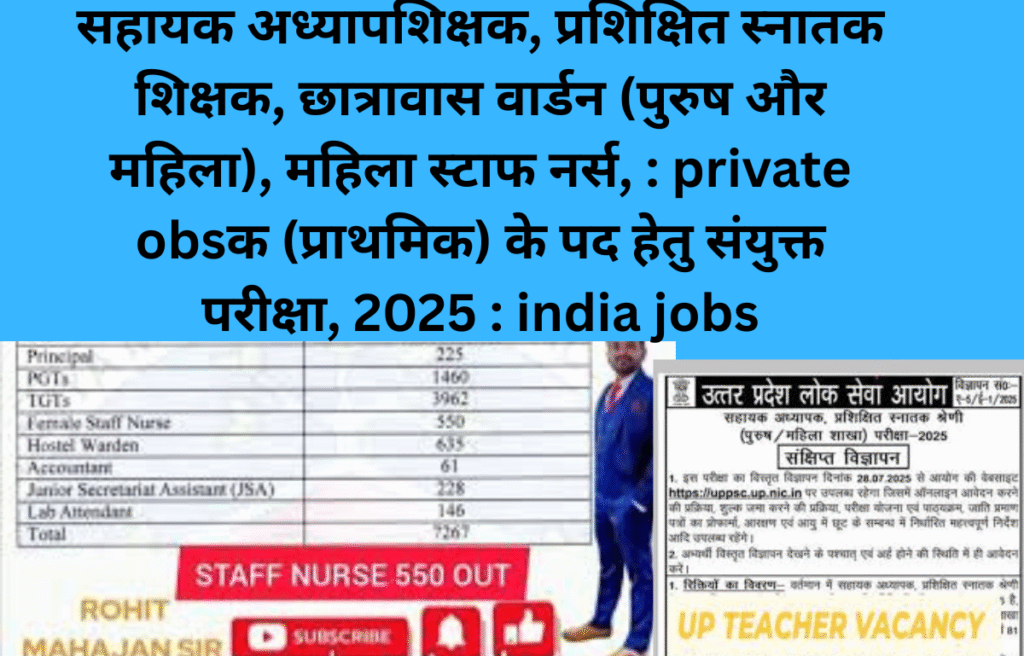 शिक्षक, प्रशिक्षित स्नातक शिक्षक, छात्रावास वार्डन (पुरुष और महिला), महिला स्टाफ नर्स, : private obs